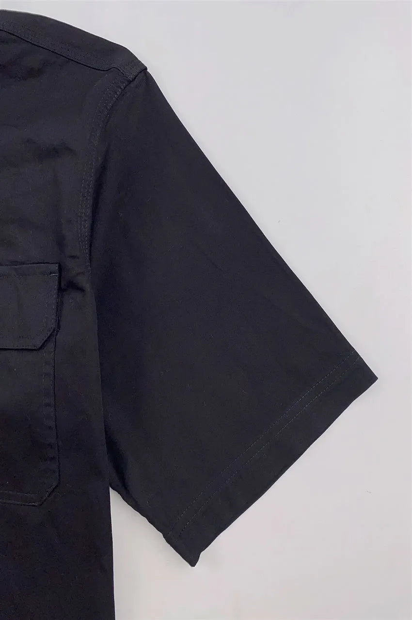 設計純黑色扣鈕工業制服 訂製胸前兩袋工業制服 D384
