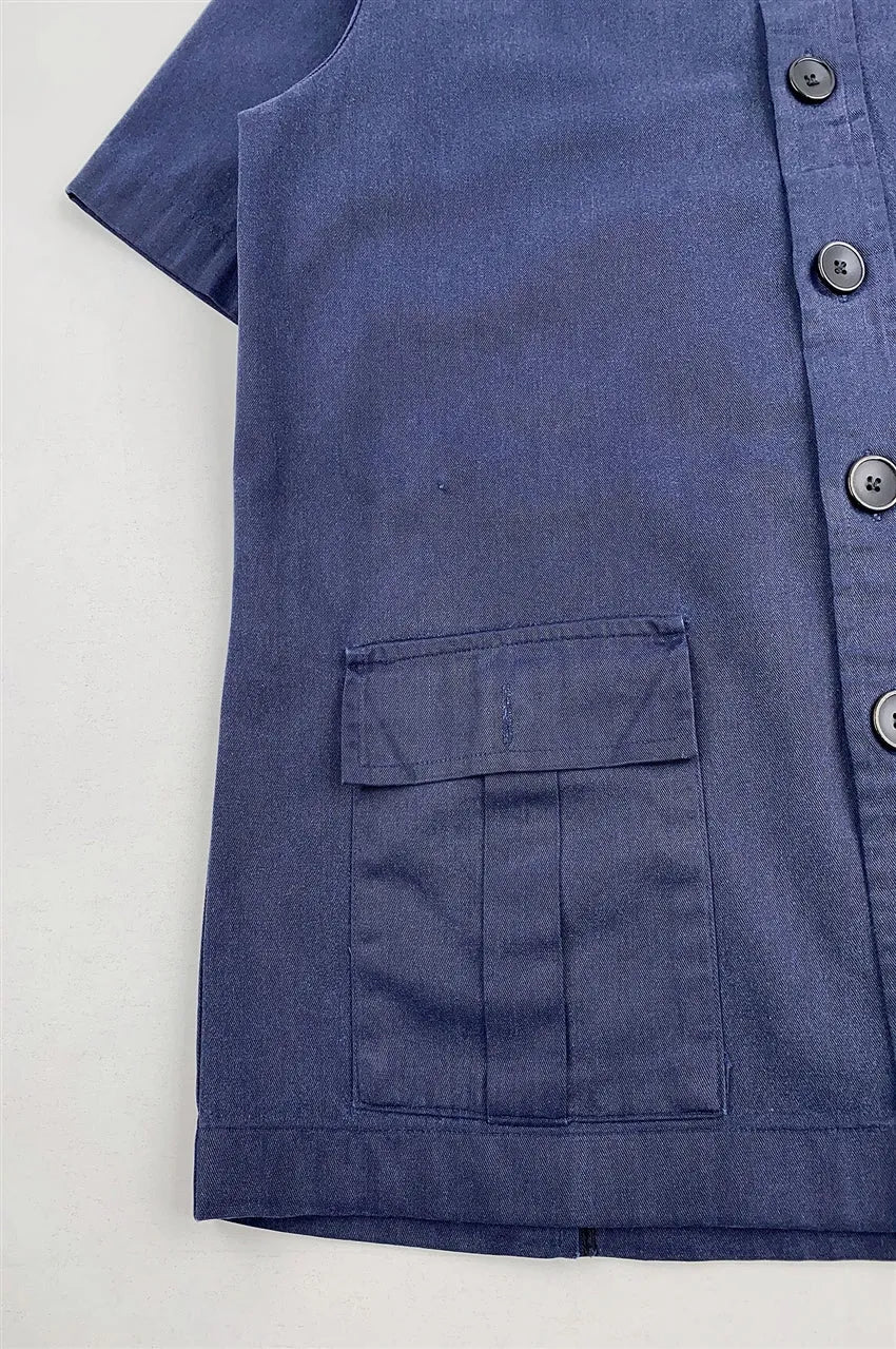 訂製寶藍色工業制服襯衫 筆插設計 D381