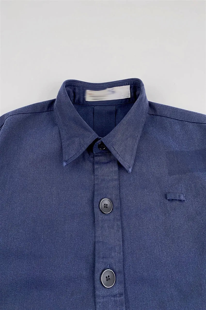 訂製寶藍色工業制服襯衫 筆插設計 D381