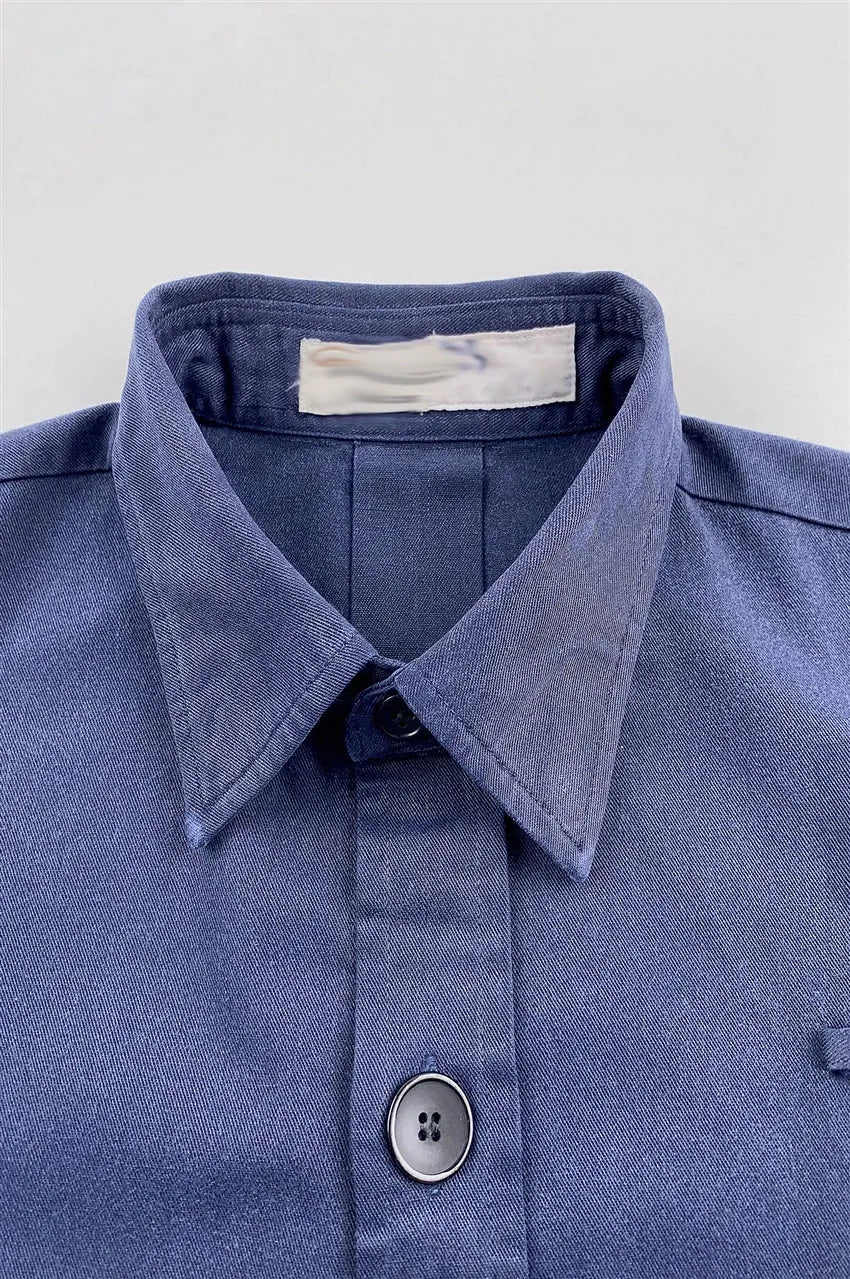 訂製寶藍色工業制服襯衫 筆插設計 D381