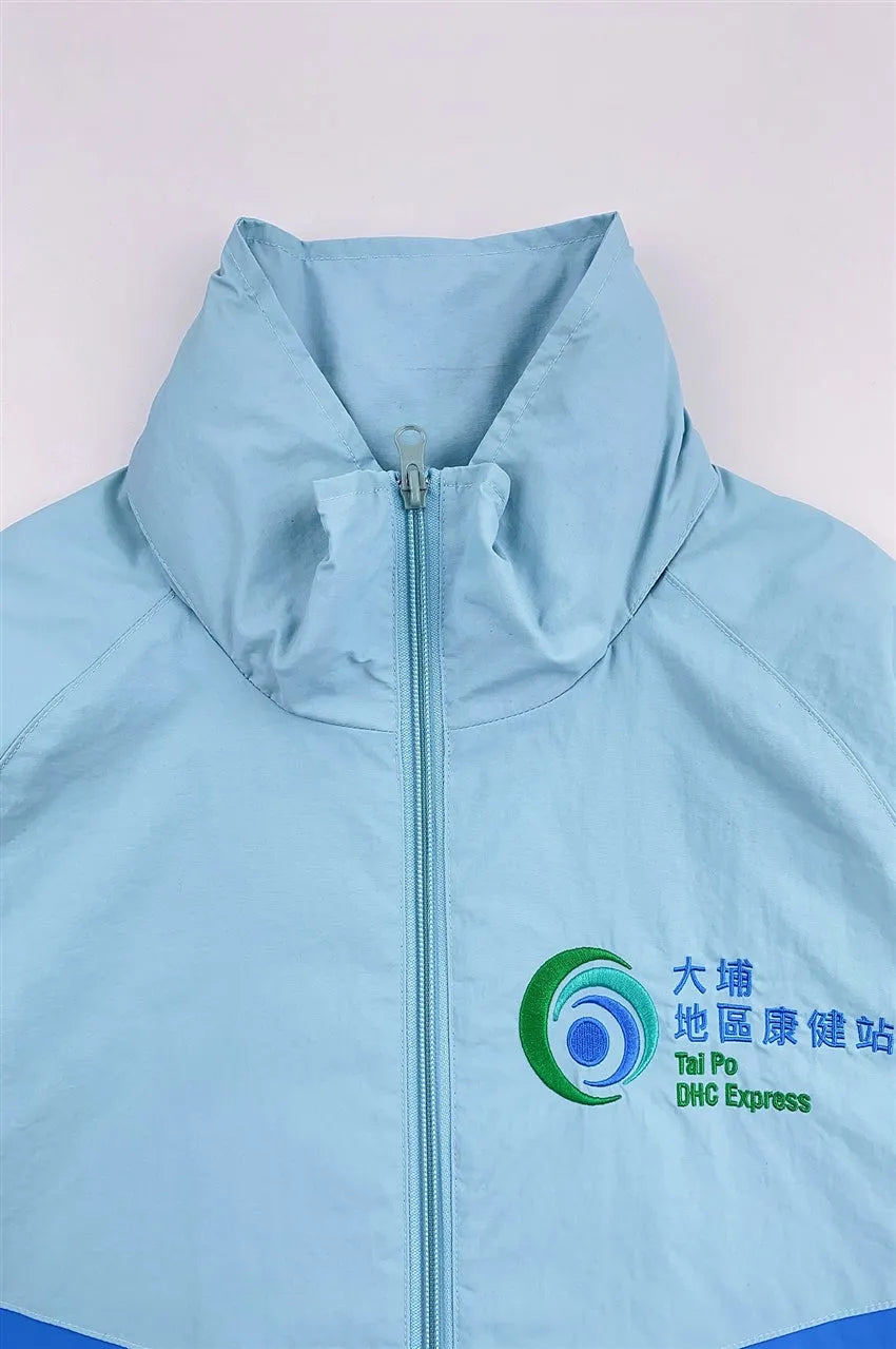 設計兩色撞色風褸外套 訂製粉藍色寶藍色印花繡花logo J1013