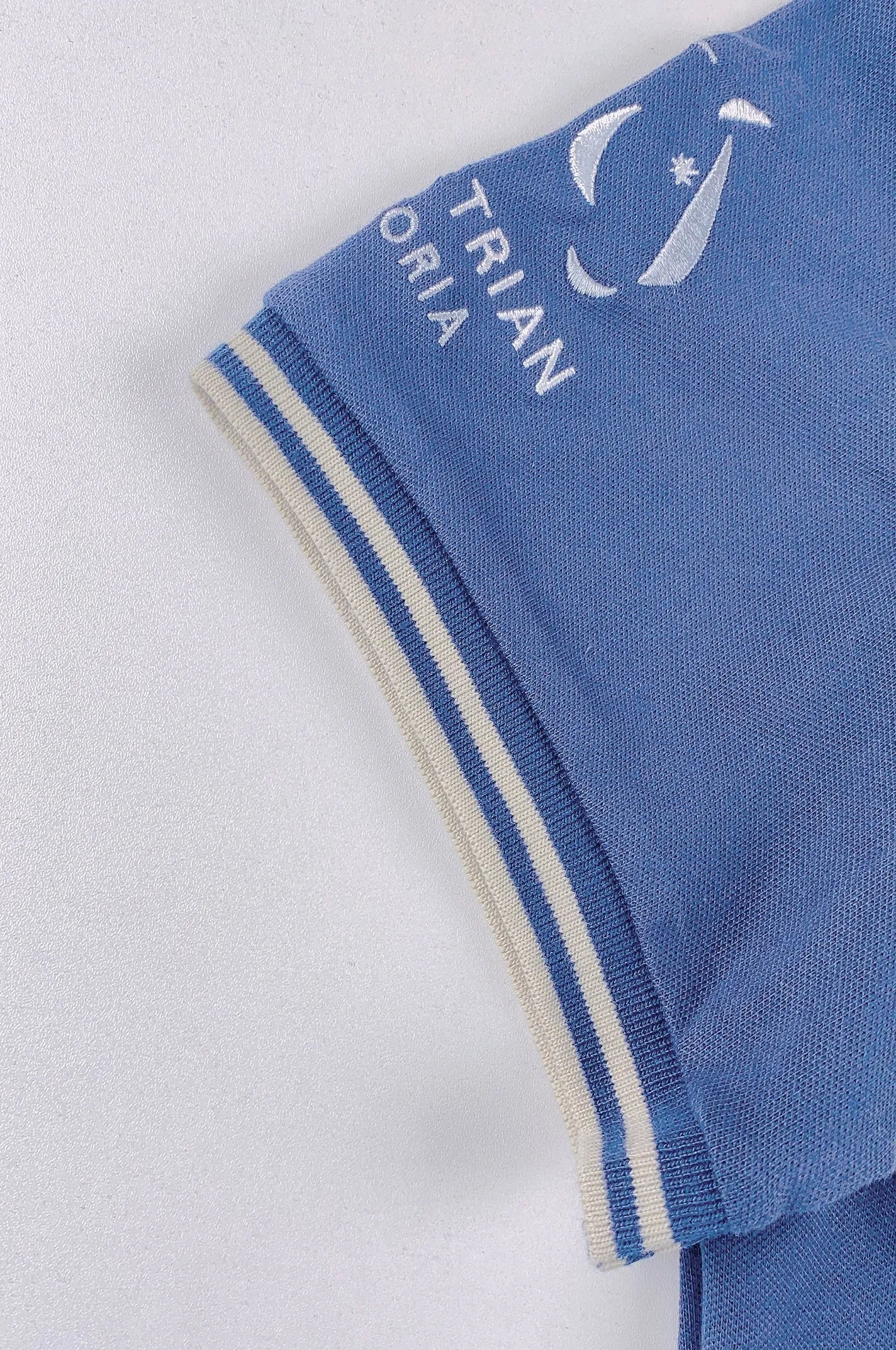 自訂寶藍色女裝短袖Polo恤 設計撞色間條貼布 P1554