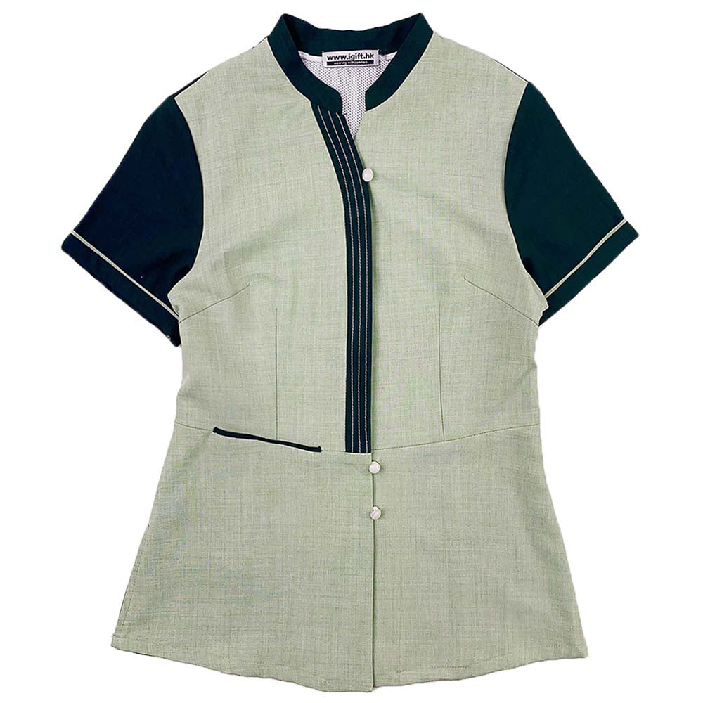 BD-CN-22053 訂製女裝短袖清潔服 設計繡花LOGO清潔服 清潔服工廠 淺綠色 物業管理公司