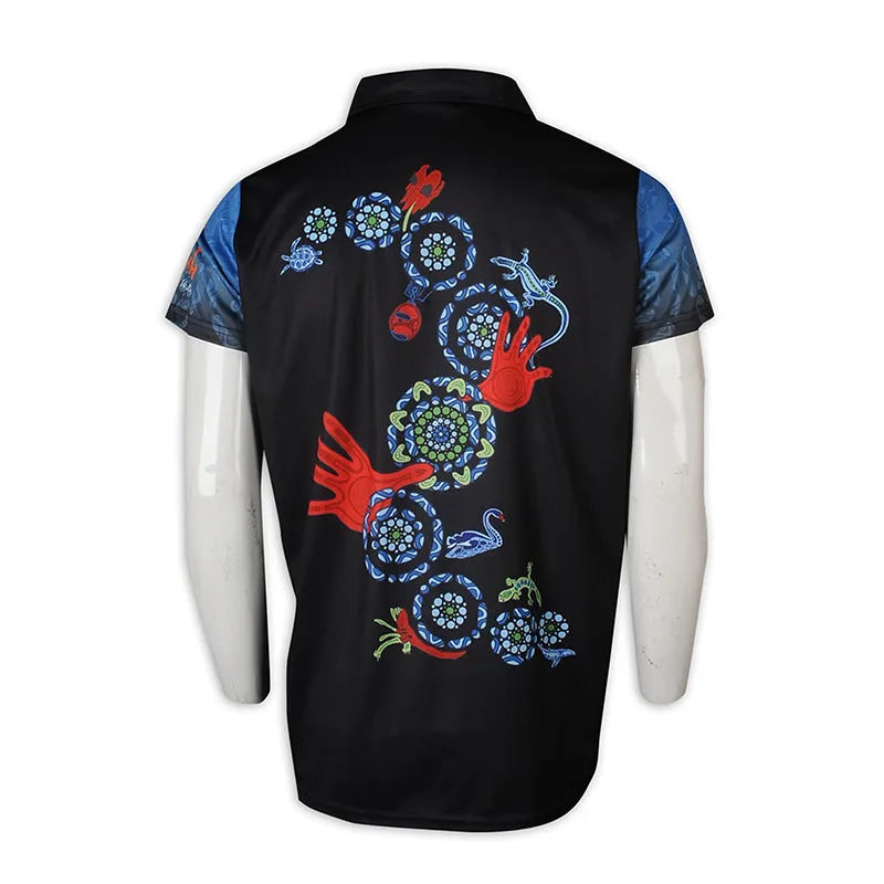 T995 網上下單熱升華 750網眼布 印花 拼色 3粒鈕 土著社區慶祝 活動週 熱升華製造商