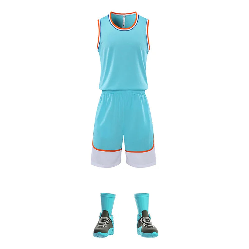 訂購運動比賽籃球服 時尚設計拼色籃球服套裝供應商 57-8910