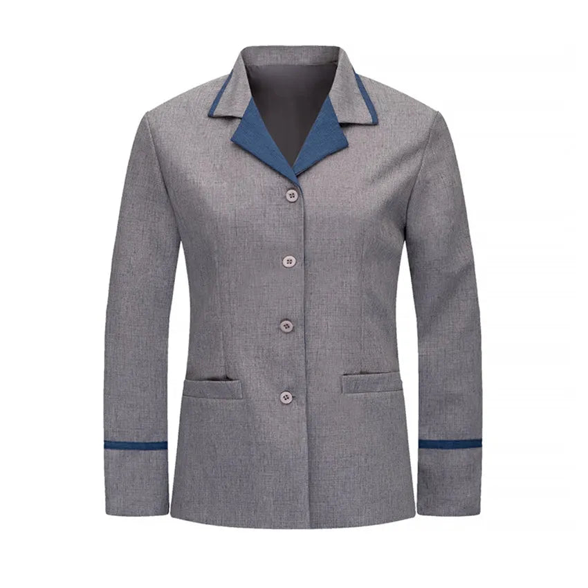 訂做保潔員制服 個人設計鑲邊撞色翻領長袖員工清潔制服 H20-C21-898