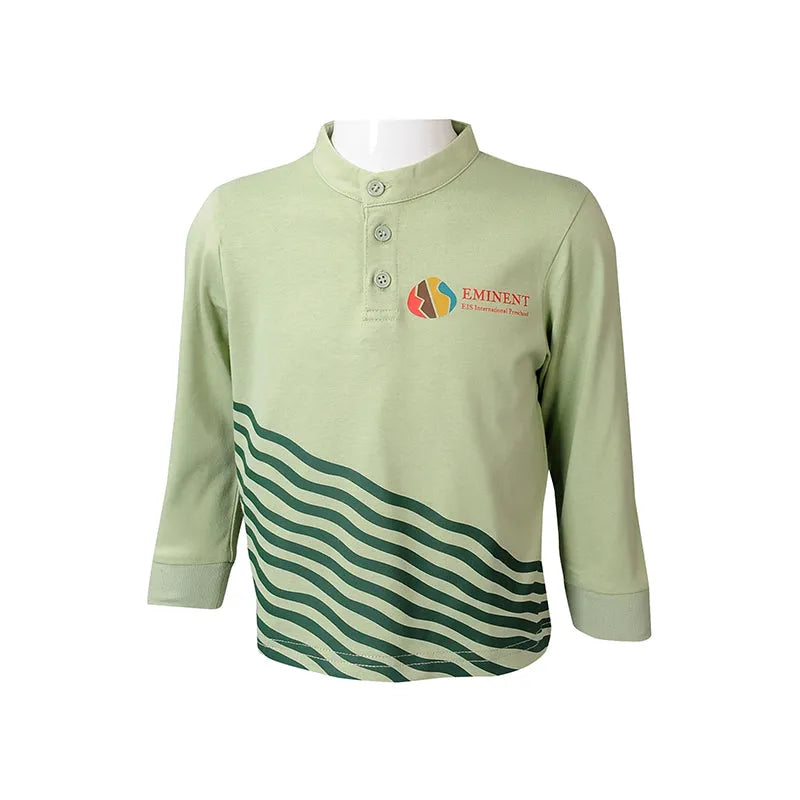 SU309 專業訂製長袖校服 個人設計立領polo恤校服 綠色印花logo 校服專營店 國際學校 預備班 幼兒園