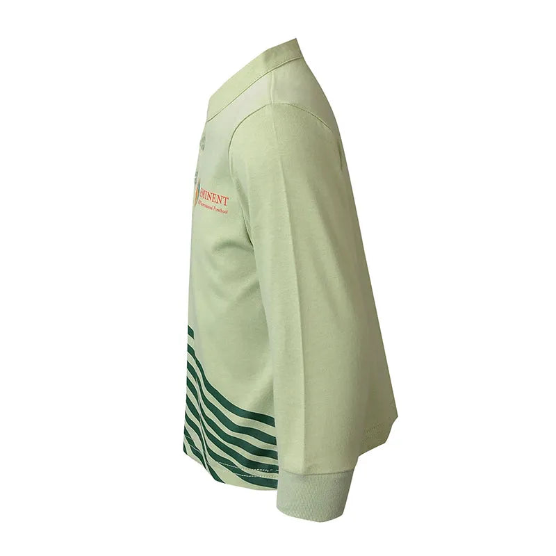 SU309 專業訂製長袖校服 個人設計立領polo恤校服 綠色印花logo 校服專營店 國際學校 預備班 幼兒園