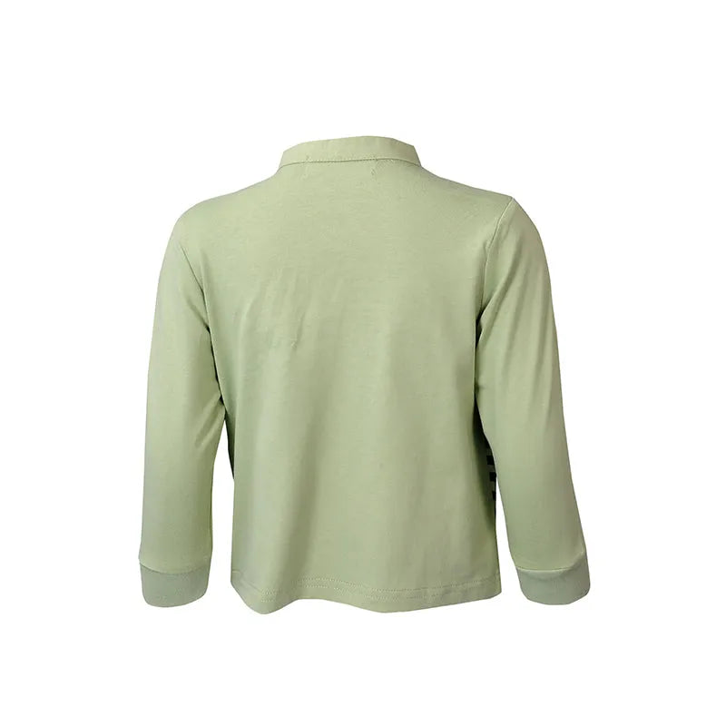 SU309 專業訂製長袖校服 個人設計立領polo恤校服 綠色印花logo 校服專營店 國際學校 預備班 幼兒園