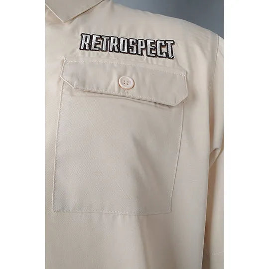 澳門 製造男裝短袖恤衫繡花訂做翻領斜紋呢米黃色恤衫制服 R333