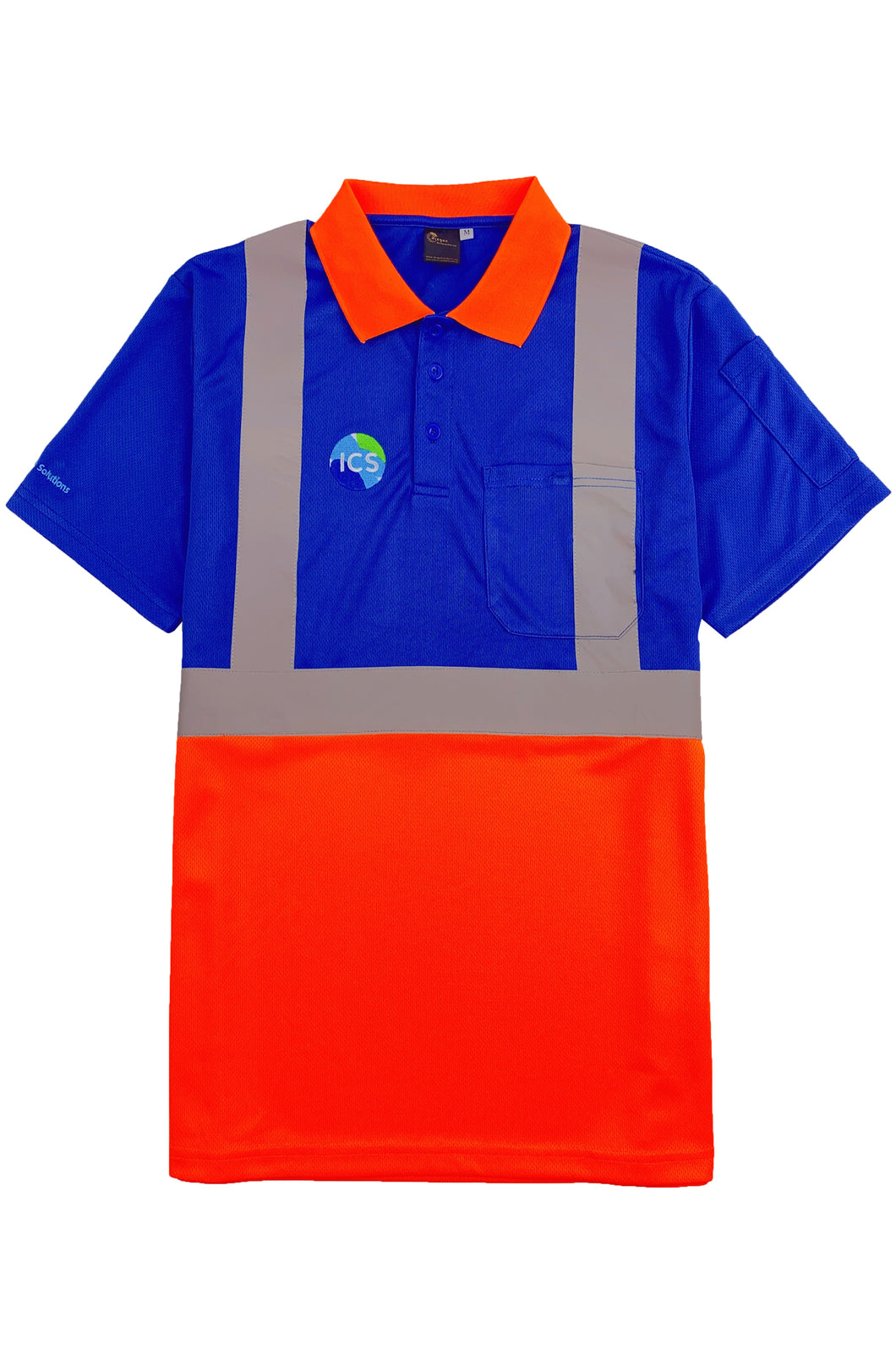 訂做拼色短袖反光Polo恤 設計撞色領繡花章左胸前袋口工業制服  D366