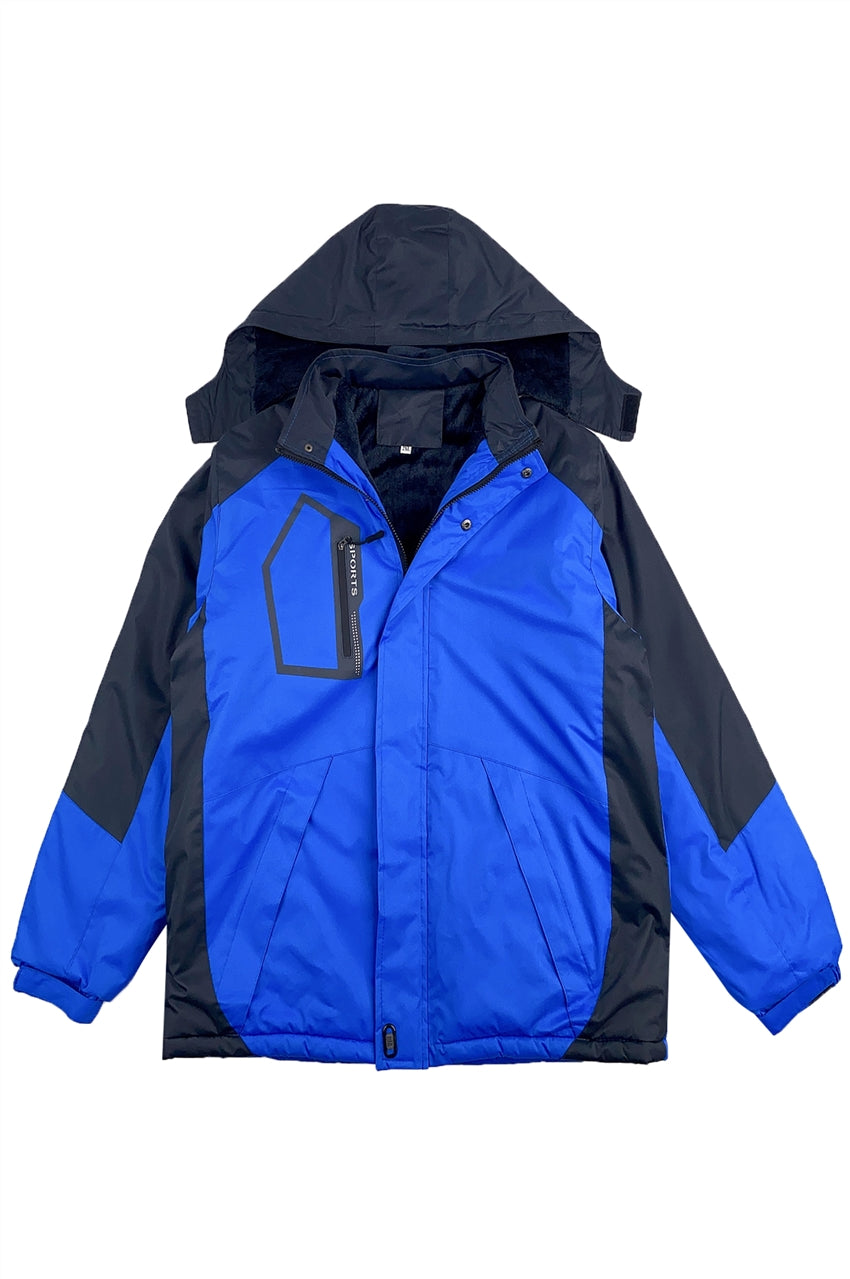 設計黑色拼色寶藍色風褸外套    訂製連帽防水防寒風褸外套 J1007
