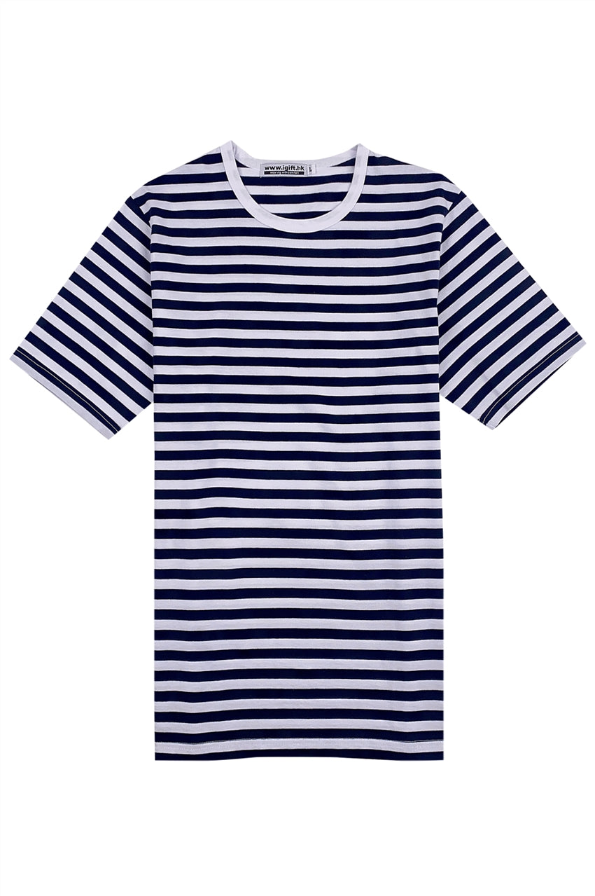 訂製藍白幼間紋圓領T恤     設計男裝夏季團體T恤   T1109