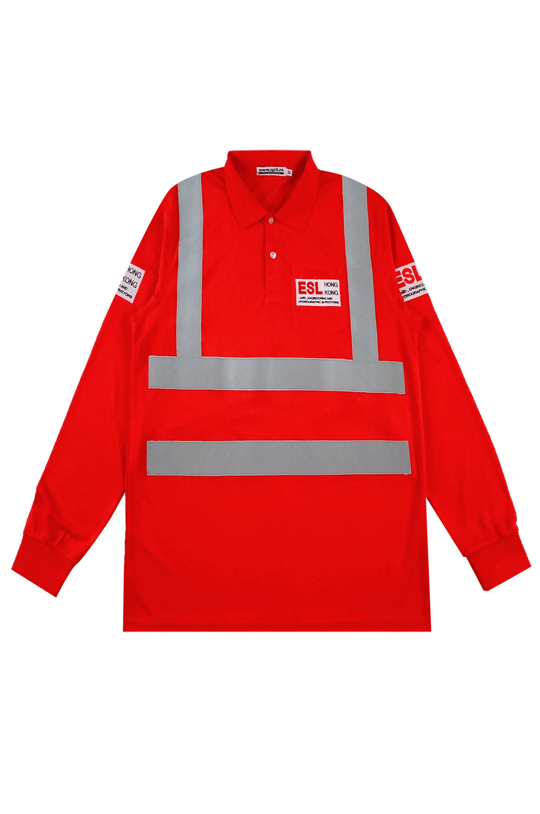 製造紅色長袖Polo恤工業制服 反光帶設計 D407