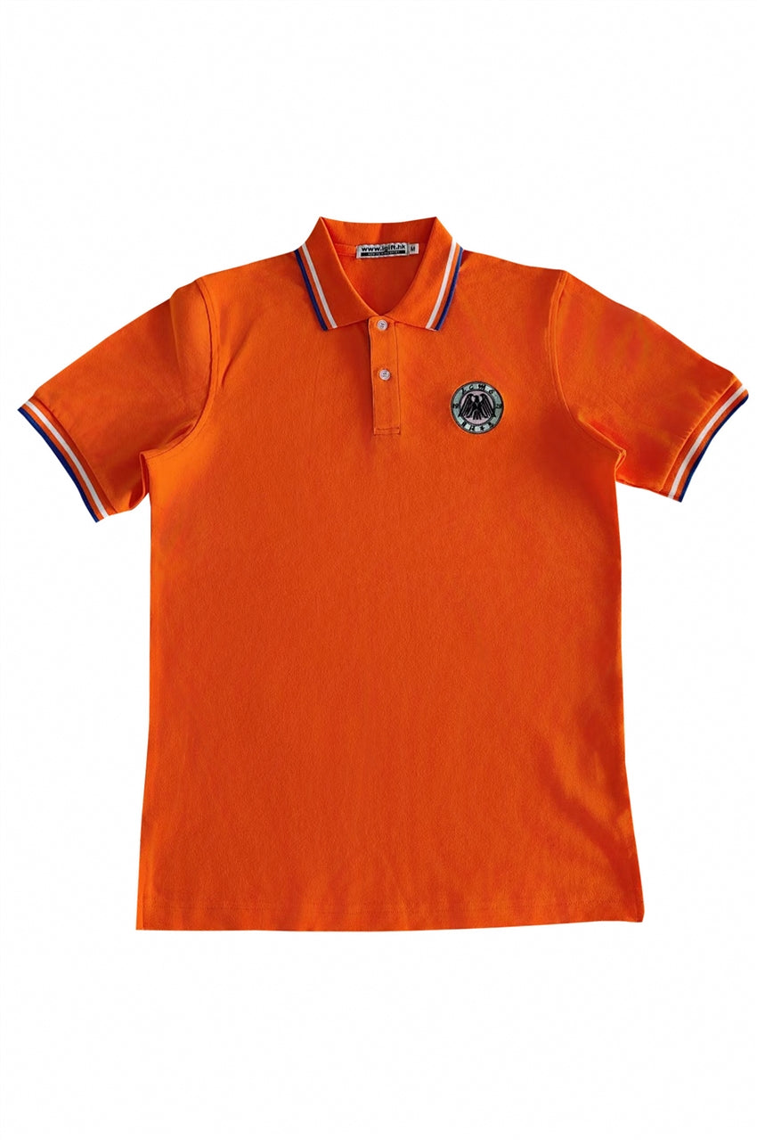 SU332  訂製男裝運動短袖反領POLO恤 夏季校服 設計橙色衫身 衣領撞色 袖口撞色 麗澤中學 校服生產商