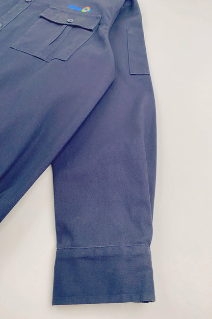 訂做寶藍色繡花LOGO工業制服 時尚設計下擺橡筋腰圍  D369