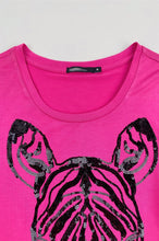 將圖片載入圖庫檢視器 設計女裝T恤珠片斑馬logo 訂製玫紅色純色T恤   T1105
