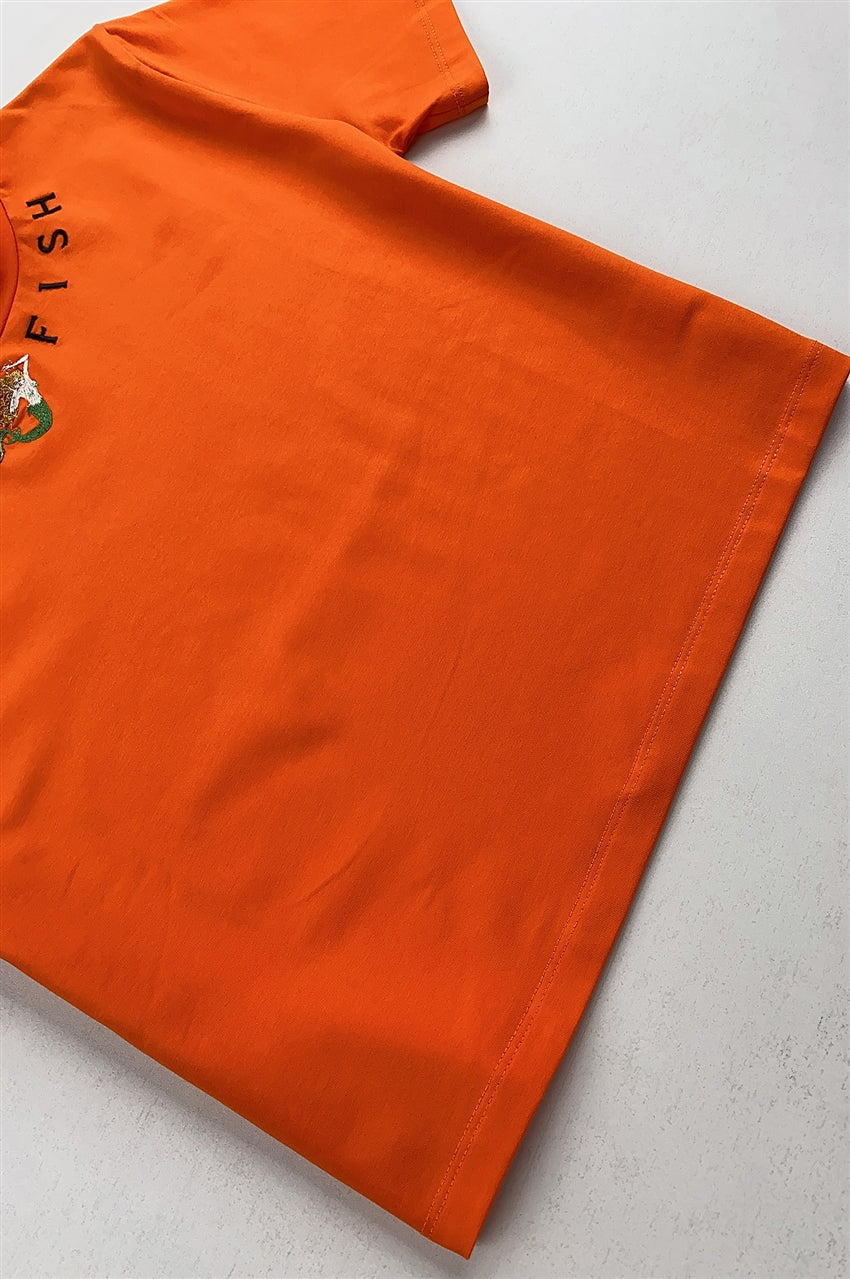 設計橙色圓領女裝T恤     訂製短款性感T恤  T1110
