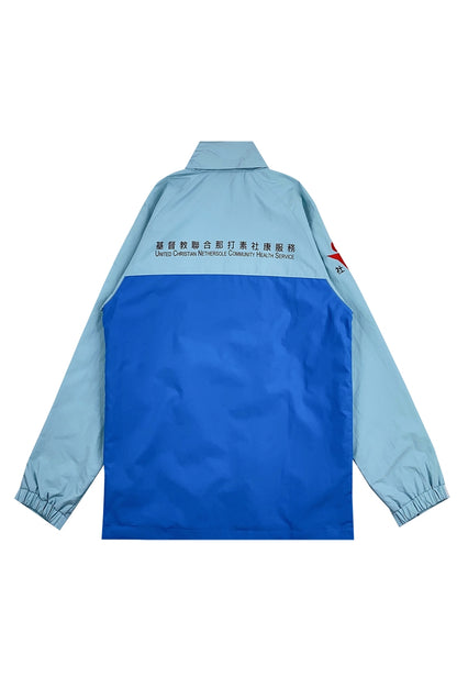 設計兩色撞色風褸外套   訂製粉藍色寶藍色印花繡花logo  J1013
