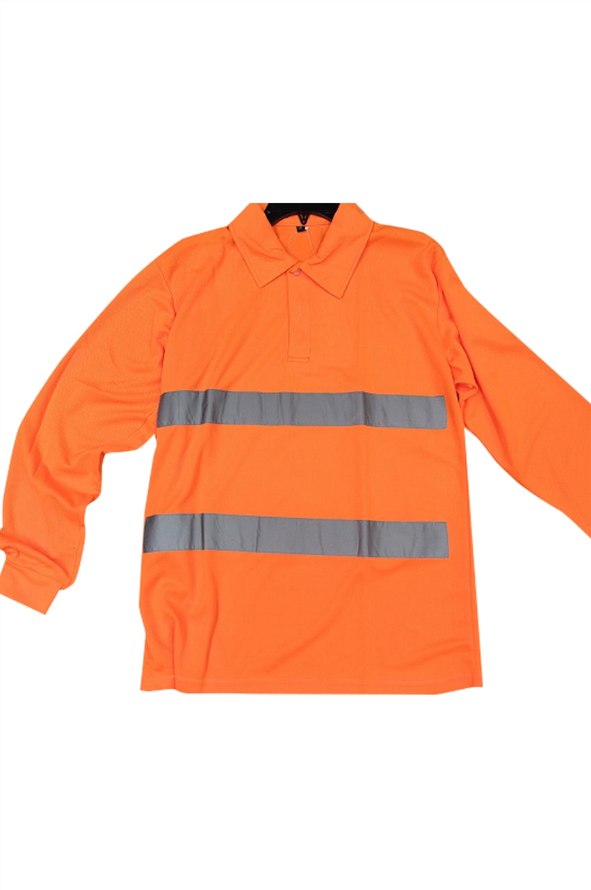 大量訂購橙色反光長袖Polo恤 供應反光安全Polo恤  來樣訂造Polo恤 Polo恤供應商 HK-Galaxy-008