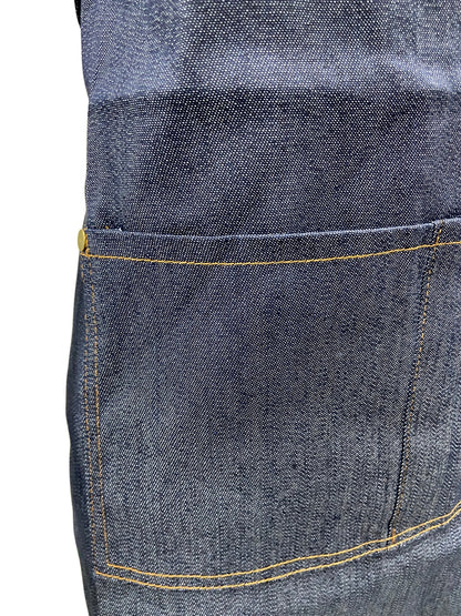 【時尚牛仔圍裙】餐廳咖啡廳火鍋店理髮工作服 | 香港現貨 | 尺寸：76*70cm | 可調節肩帶 | 多功能口袋 | 加寬綁帶 | 藍色牛仔圍裙 | SKAP133