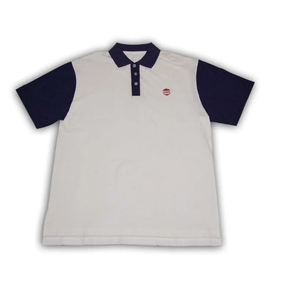 P136 polo衫製作 撞色胸筒 訂購polo - 恤 polo shirt 批發及製造 白色 撞色寶藍色領 - iGift 澳門一站式制服供應