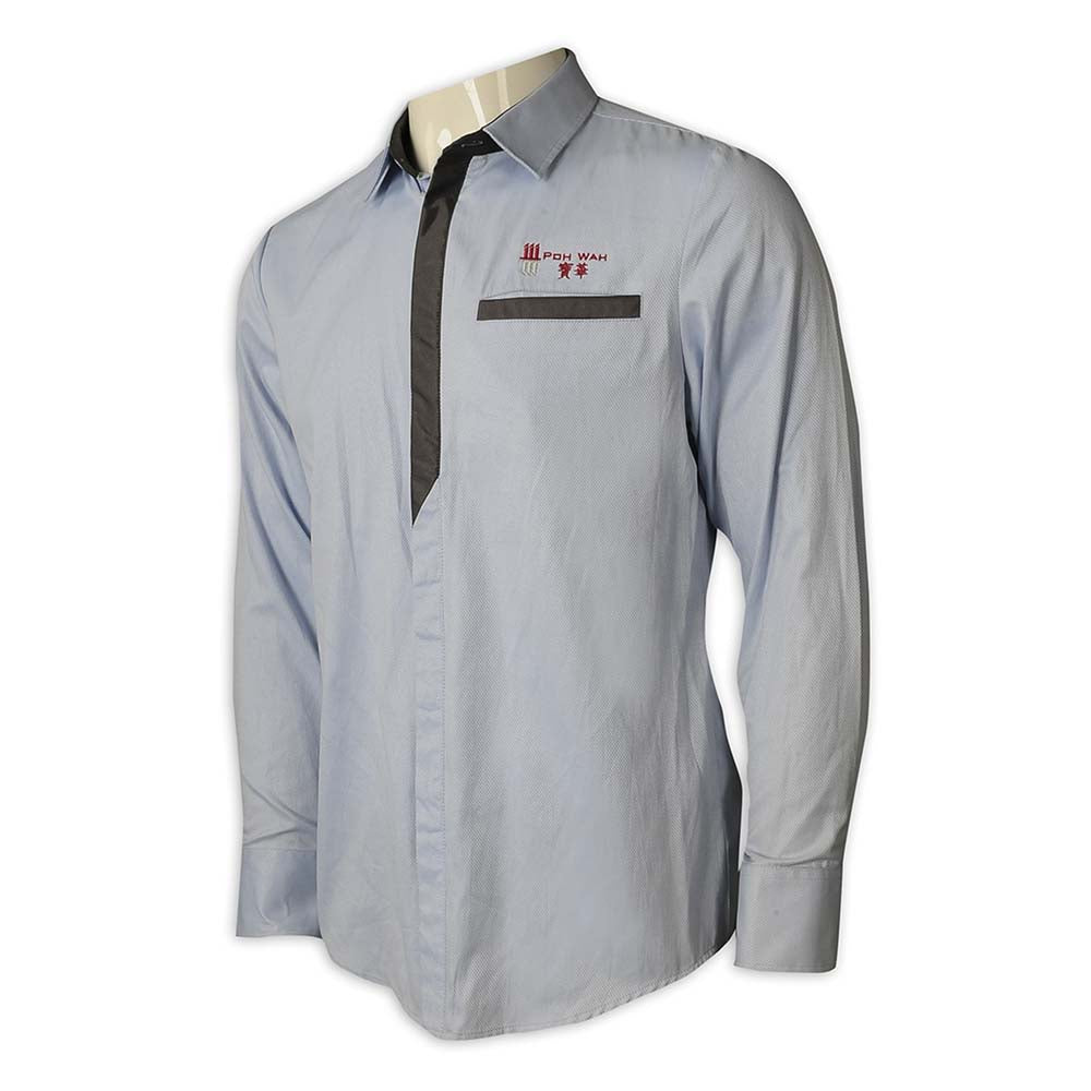 R290 設計撞色胸筒長袖恤衫 供應男裝員工工作恤衫 恤衫製造商