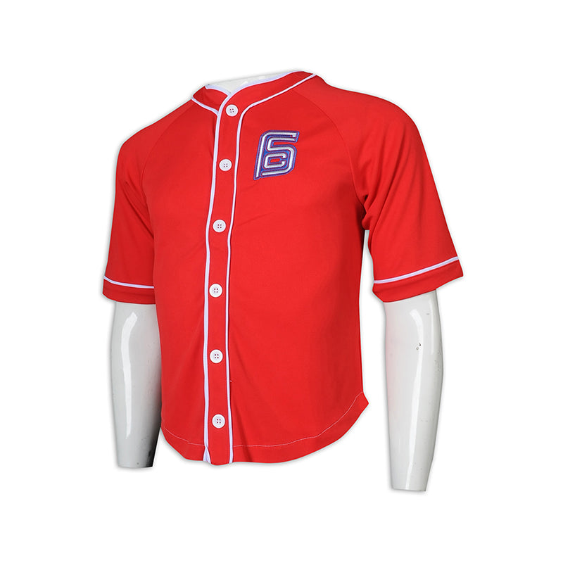 BU38 訂做繡花logo棒球衫 紅色紐扣棒球衫生產商