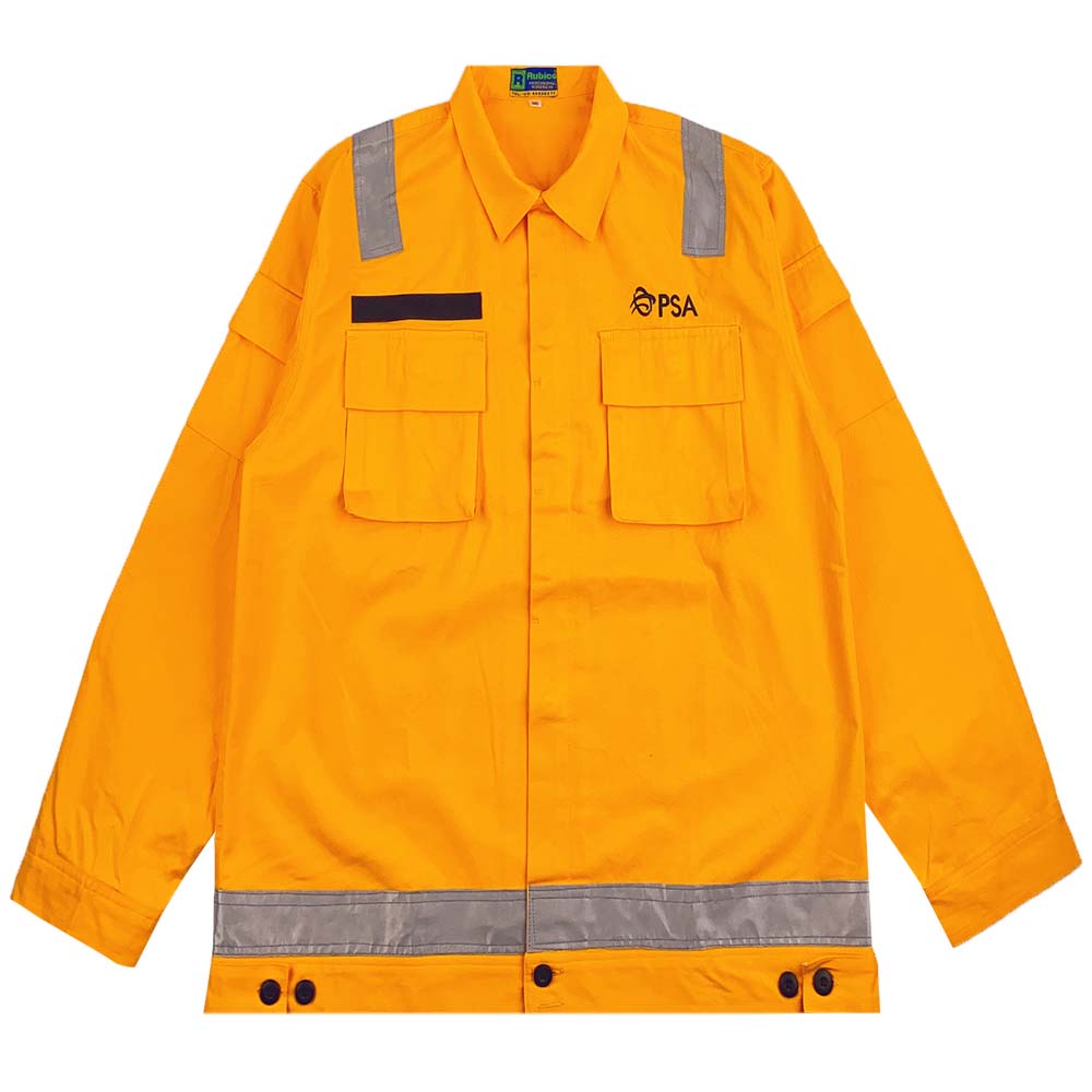 D374 製作翻領反光條雨褸 澳門 口袋橙色工程 工業外套制服供應商