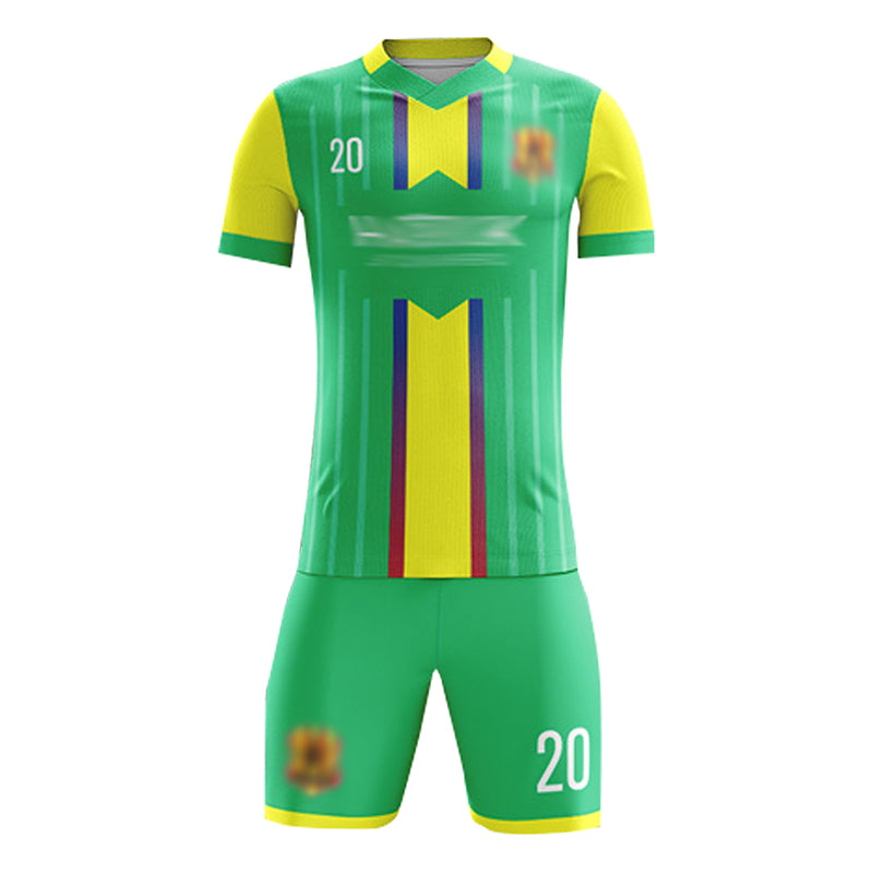 FJ007 訂購足球比賽運動套裝 設計撞色V領DIY印花足球服 足球套裝中心
