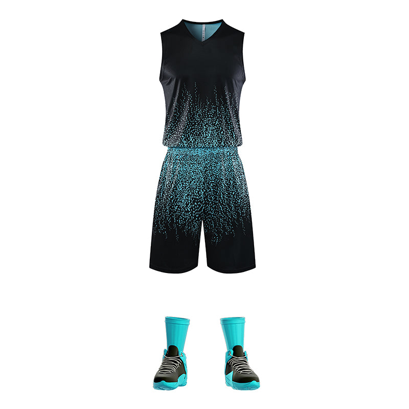 訂製戶外訓練籃球服套裝  時尚設計V領籃球服套裝製衣廠  57-1818