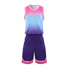 將圖片載入圖庫檢視器 澳門訂購團隊訓練籃球服  時尚設計漸變色V領籃球套裝供應商  54-729
