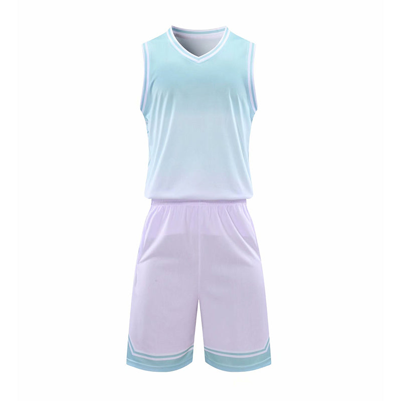 澳門訂購團隊訓練籃球服  時尚設計漸變色V領籃球套裝供應商  54-729