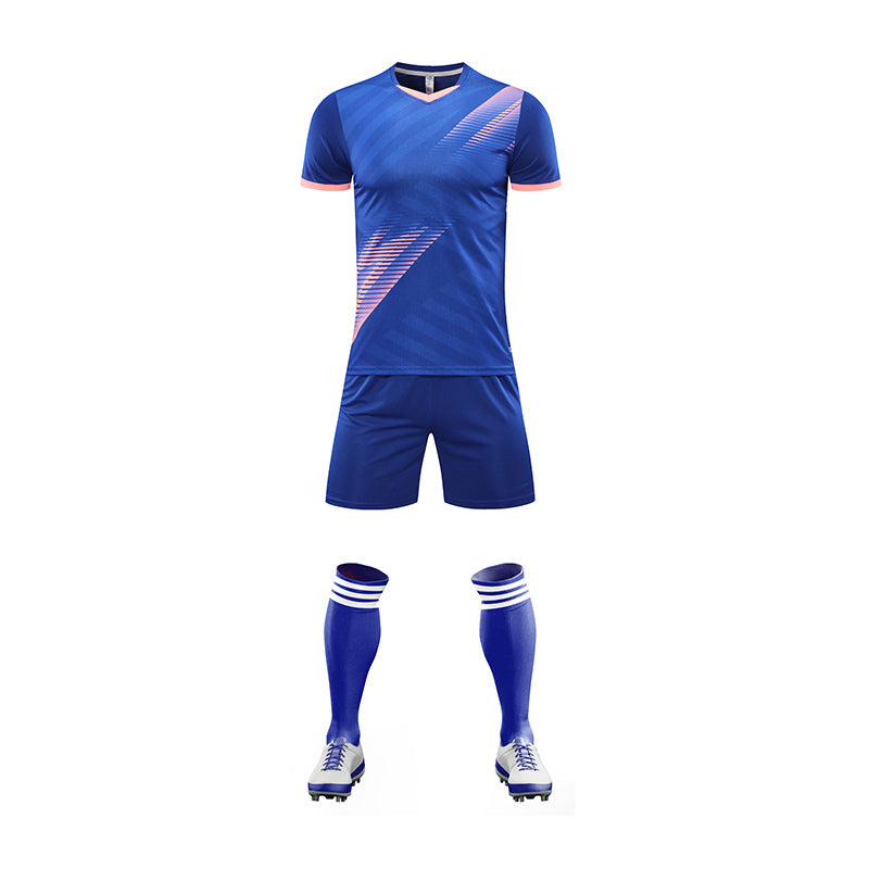 訂做V領休閒足球服  個人設計格紋快乾透氣運動足球服套裝中心  GB5-910Q