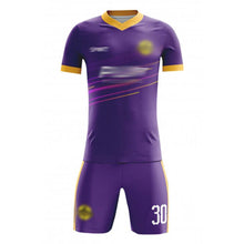 將圖片載入圖庫檢視器 FJ030 網上下單訂製比賽足球服 時尚設計紫色V領撞色袖足球服 足球服套裝中心
