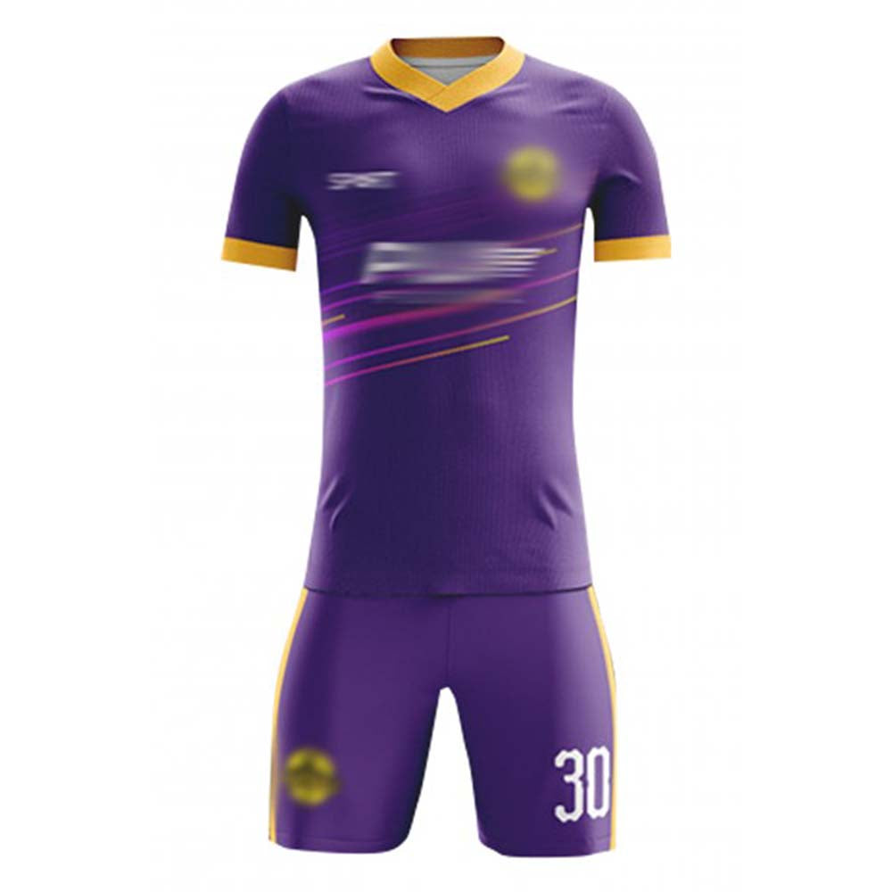 FJ030 網上下單訂製比賽足球服 時尚設計紫色V領撞色袖足球服 足球服套裝中心