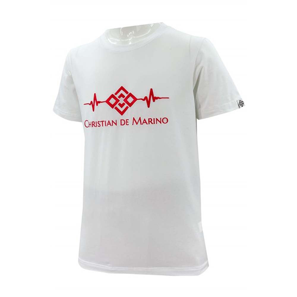 T1072 設計紅色繡花logo 訂做純白色T恤 衫袖口標籤logo嘜頭