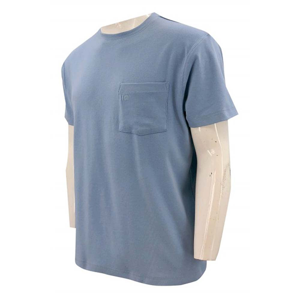 T1067 度身訂製純色T恤 設計霧霾藍布料T恤 胸前有袋設計 胸袋刺繡logo設計 圓領T恤 零售