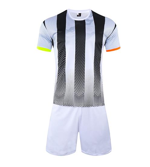 訂製比賽足球服  個人設計圓領闊間條漸變色運動足球服套裝供應商  GB1-725