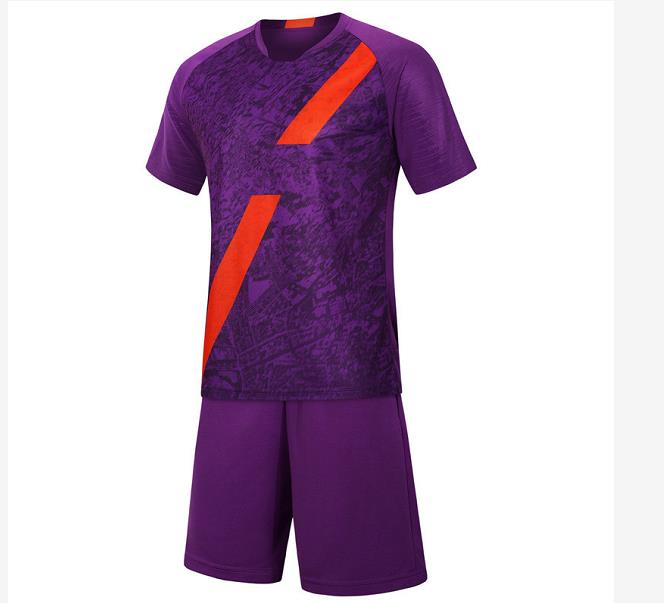 訂做紫色足球服   設計速乾印花運動足球服套裝供應商  GB1-713