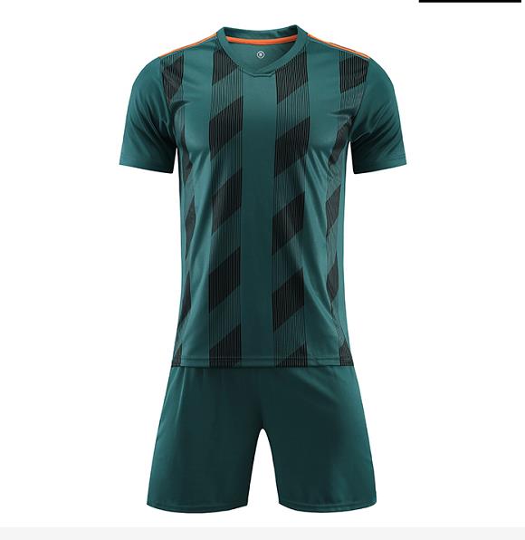 訂購比賽足球服  設計V領印花光板足球訓練服套裝制服店  139-E036