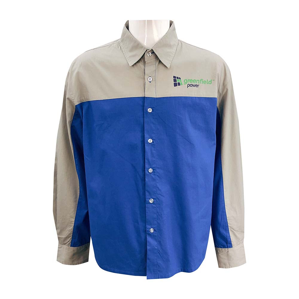 D351 設計拼色恤衫工業制服 訂做印花LOGO 工人 工業制服外套批發商 美國 太陽能 環保行業 安裝人員 制服