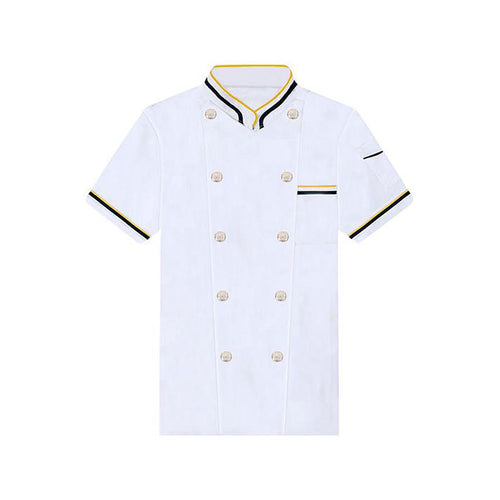 訂做撞色領雙排釦短袖透氣廚師服  B04-L006 -訂做