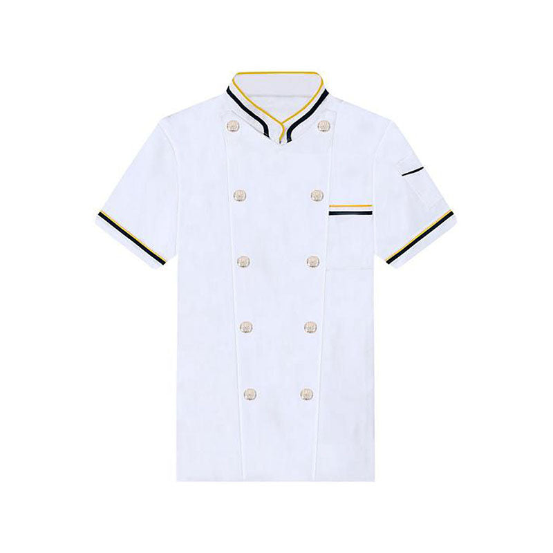 訂做撞色領雙排釦短袖透氣廚師服  B04-L006 -訂做