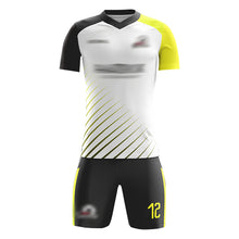 將圖片載入圖庫檢視器 FJ015 大量訂製美式足球服套裝 設計撞色袖V領間條短褲足球服 足球服套裝製衣廠
