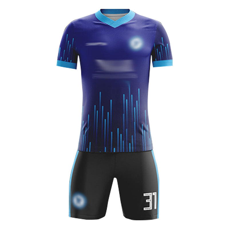 FJ013 訂製團隊足球服 設計V領撞色袖吸濕排汗足球服套裝足球供應商