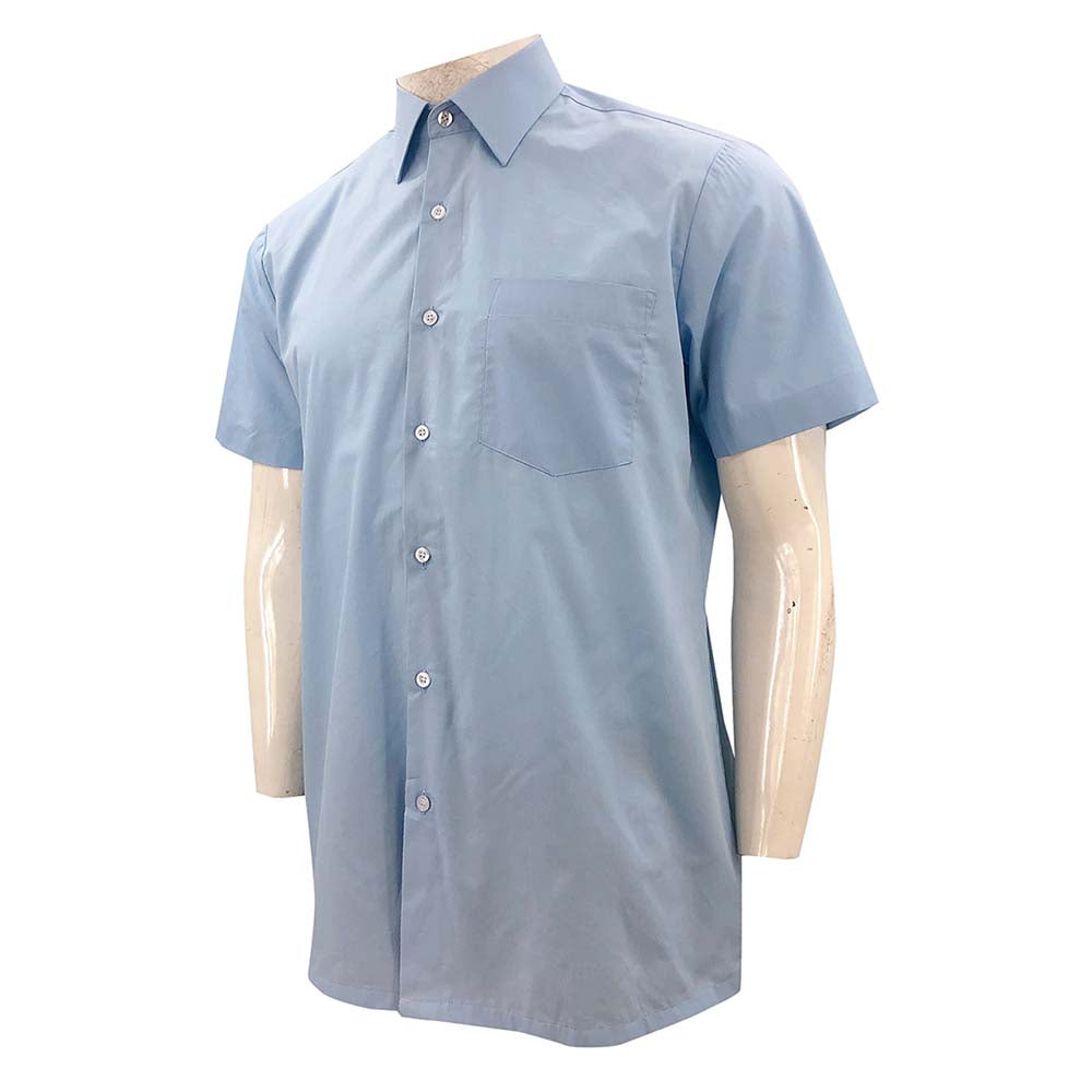 R346 訂製短袖淺藍色襯衫 設計平紋恤衫布 標準領 管家部 後面 龜背 設計