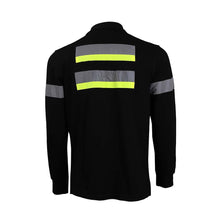 將圖片載入圖庫檢視器 D265 訂做黑色長袖反光條Polo恤 反光 螢光 拼色設計 保安 工業制服製衣廠
