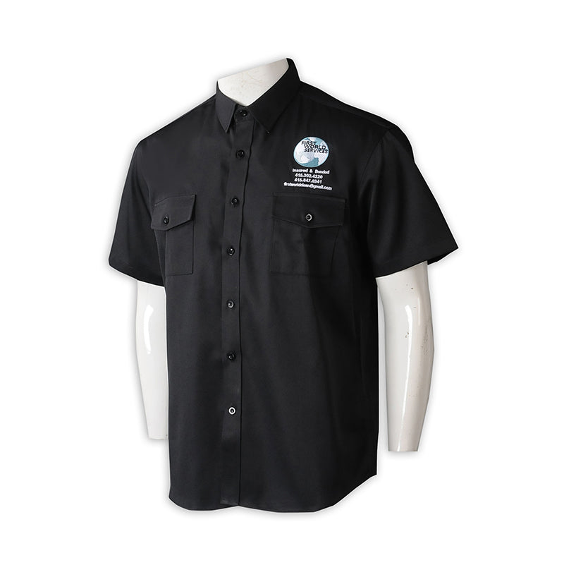 R331 專業訂製男裝短袖恤衫 個人設計黑色繡花恤衫 短袖恤衫供應商 清潔 消毒公司