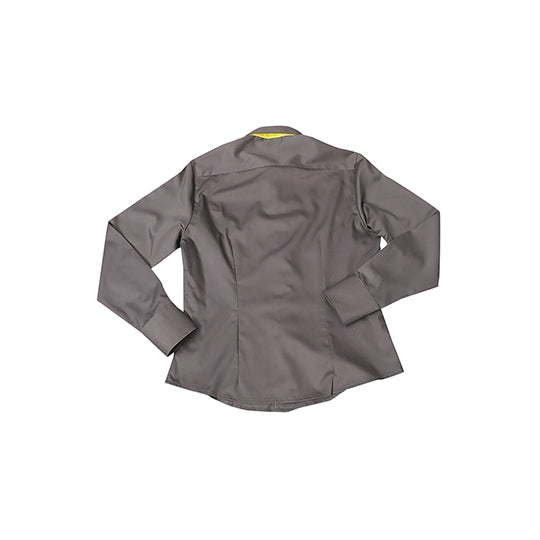 澳門 製造女裝長袖恤衫胸前撞色 灰色撞色螢光黃恤衫供應商 R332